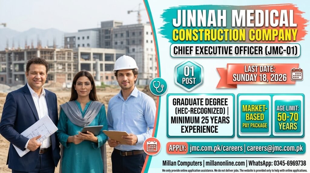 Senior professionals at a hospital construction site representing JMC CEO Jobs 2026 in Islamabad