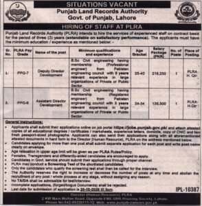 PLRA Jobs 2026 advertisement for Deputy Director and Assistant Director Development posts