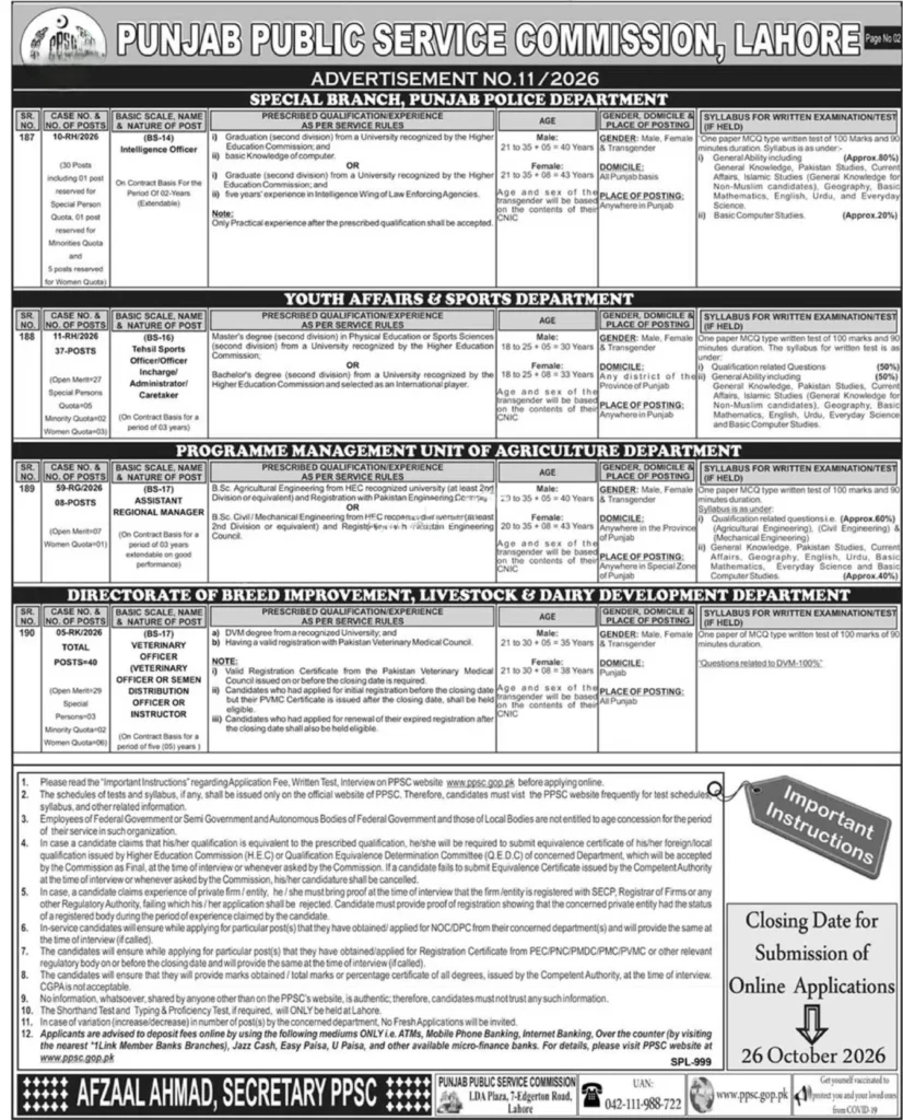 PPSC jobs 2026 thumbnail showing a doctor, a veterinary officer and an engineer with job details and the 26 October 2026 last dateOctober 26