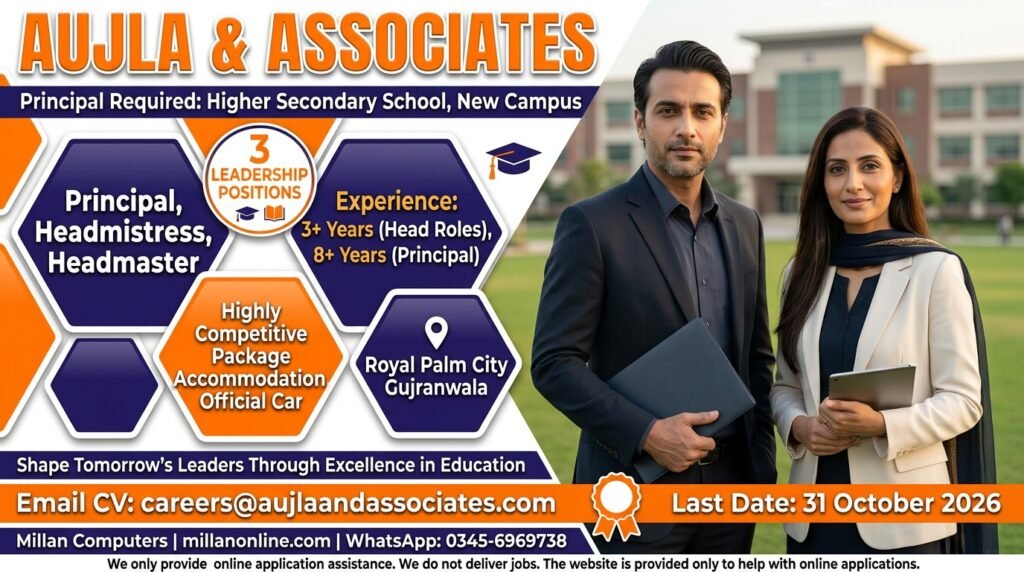 Two smiling school leaders on a modern campus for principal jobs Gujranwala 2026