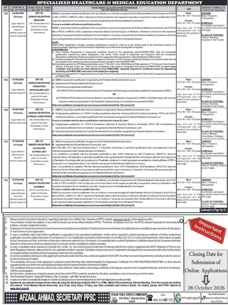 Maroon thumbnail with a doctor and key details of PPSC Senior Registrar Jobs 2026 in Punjab