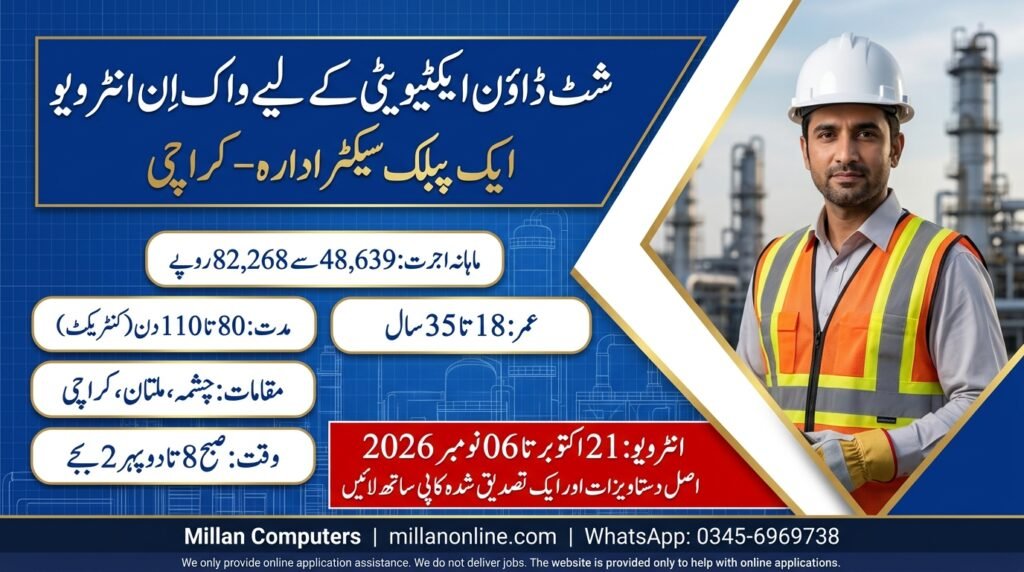 Technician in safety helmet at an industrial plant with shutdown activity jobs walk-in interview details